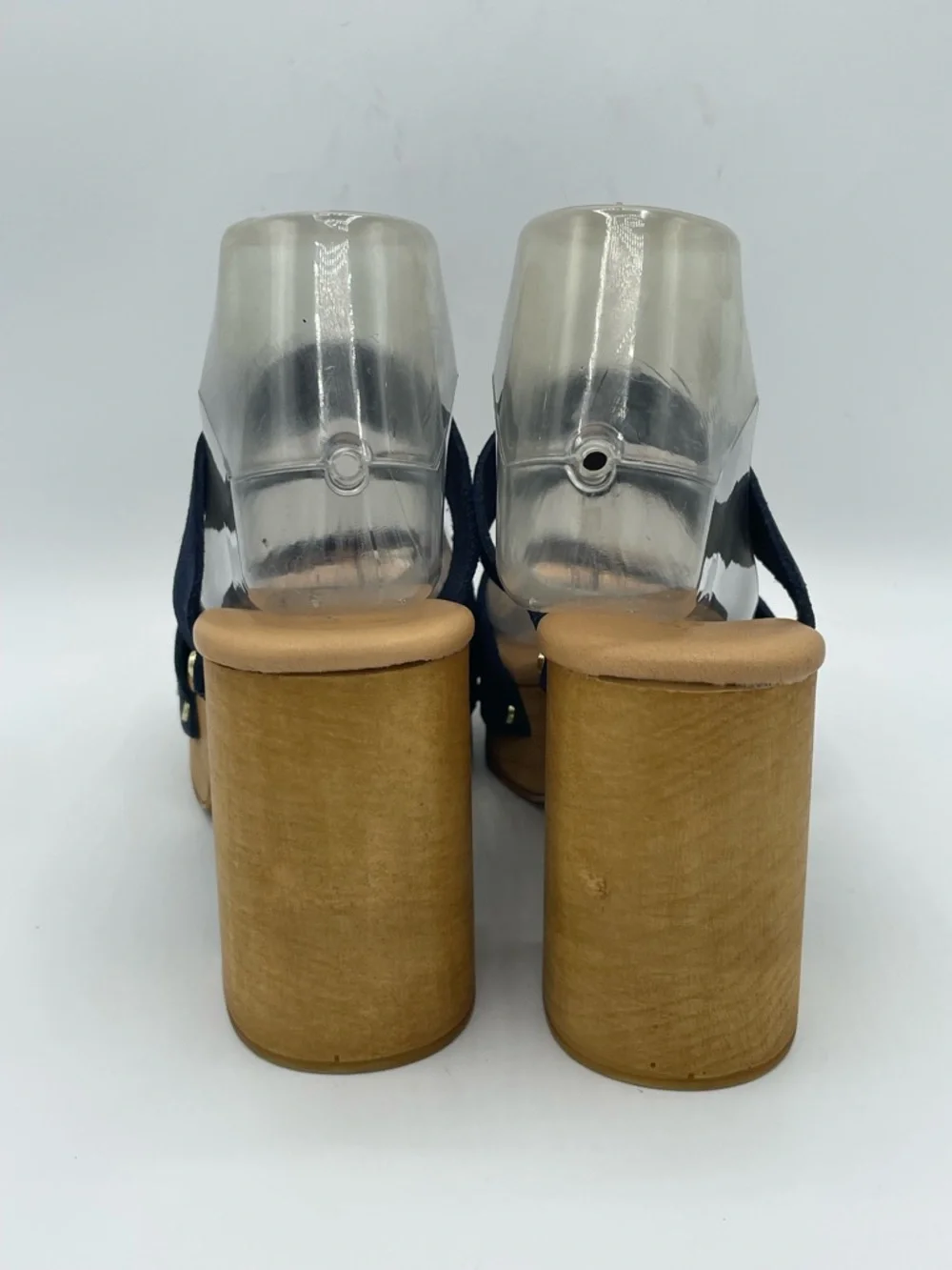 Ilaria Sartori Classic Navy Suede Platform Chunky Heel Sandals.